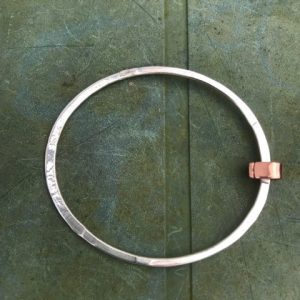 Silver 2.5mm hammered bangle with chunky copper ‘free running’ ring