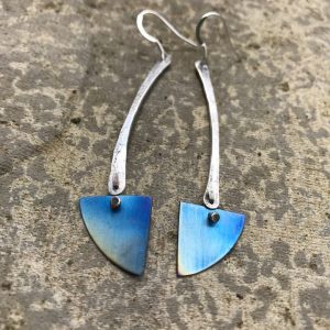 Earrings - E03 - Silver and blue titanium triangle dangly earrings