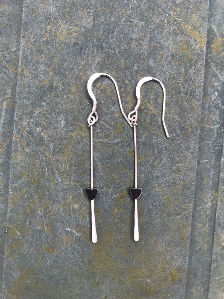 Earrings - E05 - Silver and tiny hematite dangly earrings