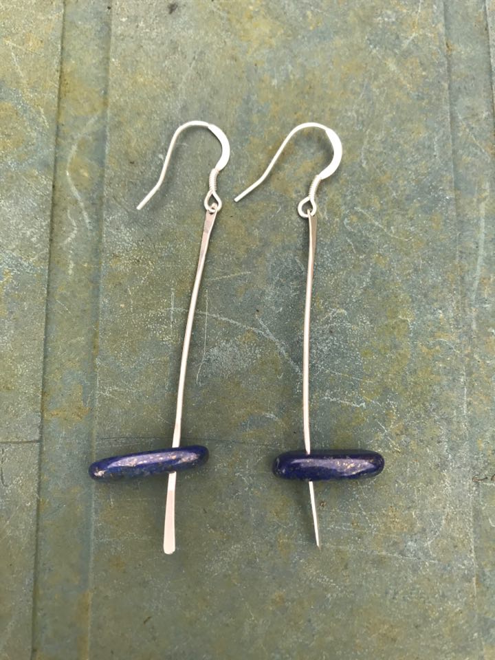 Earrings - E09 -Silver and lapis lazuli dangly earrings