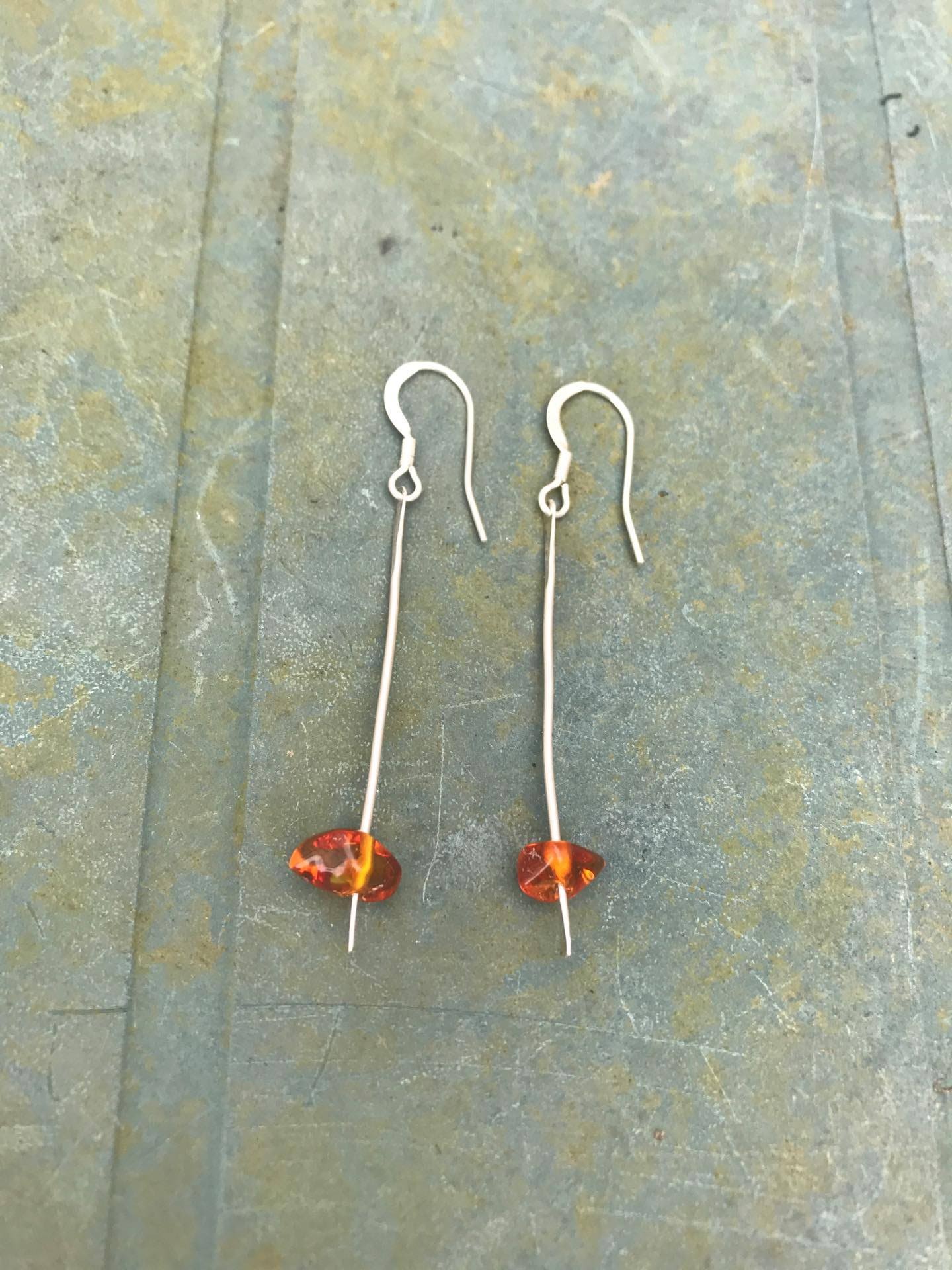 Earrings - E10 - Silver and amber dangly earrings