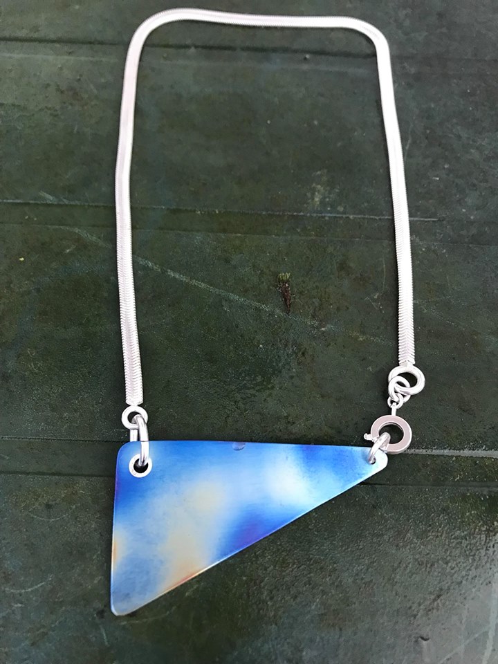 Blue titanium triangle necklace