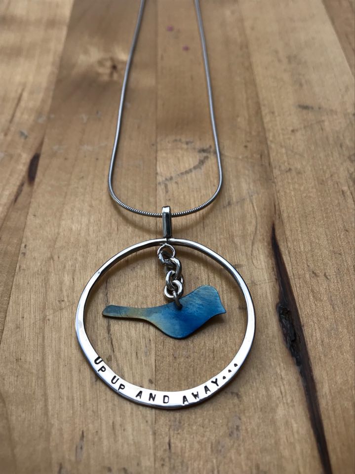 silver and blue titanium ‘up up and away’ necklace