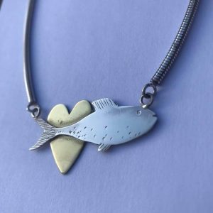 Silver and brass fish necklace